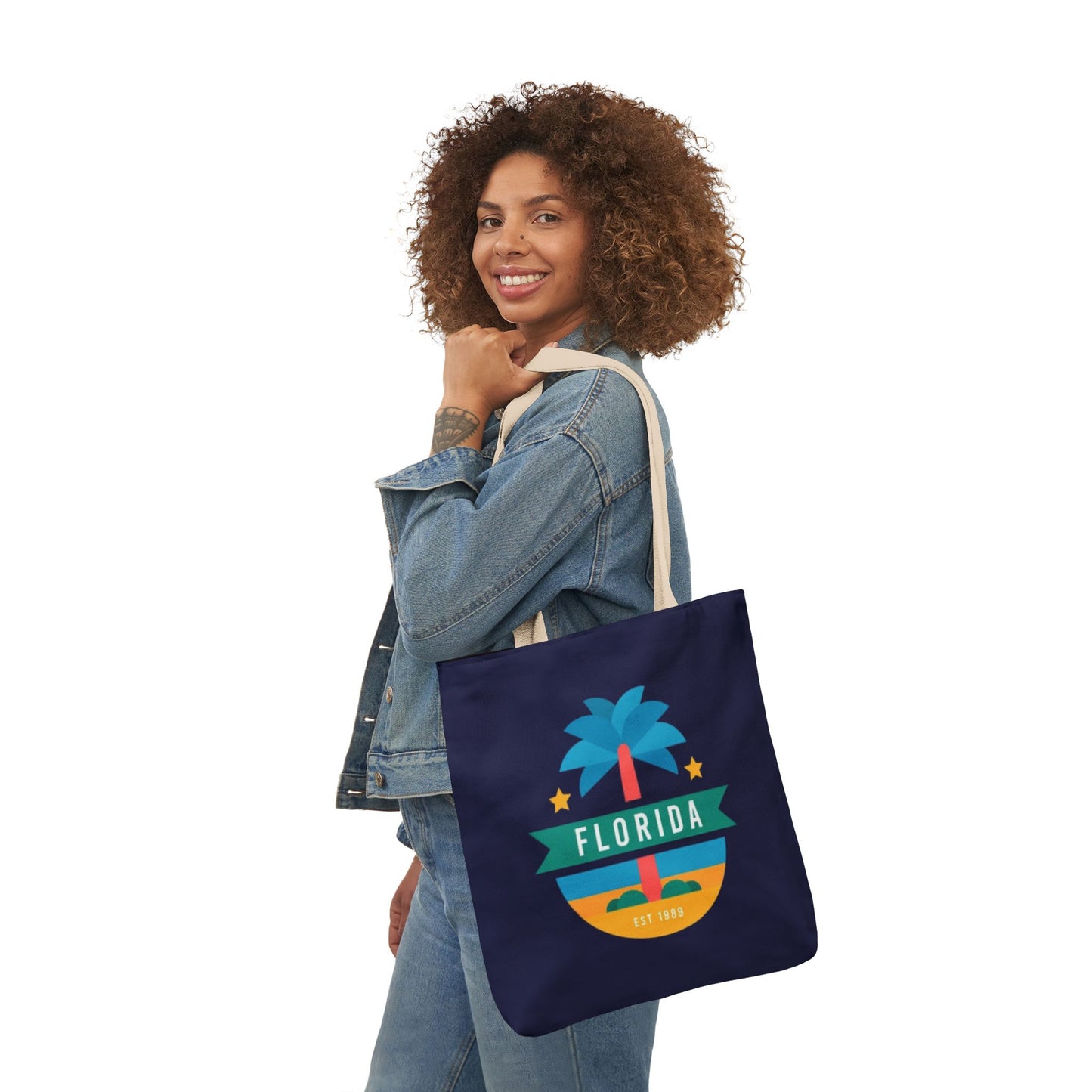 Florida Palm Beach Canvas Tote Bag — Retro Sunshine Travel Tote