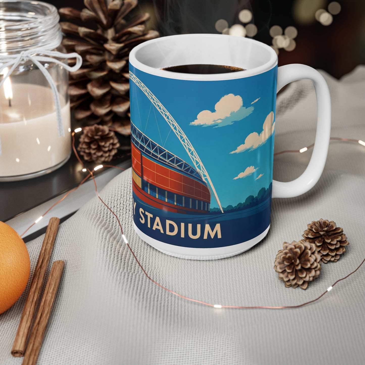 Wembley Stadium Ceramic Mug — Illustrated London Landmark Coffee Cup (11oz, 15oz)