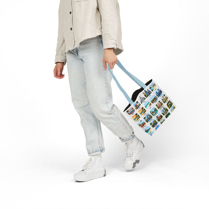 Florida City Landmark Collage Canvas Tote Bag — Vintage Travel Icons Print