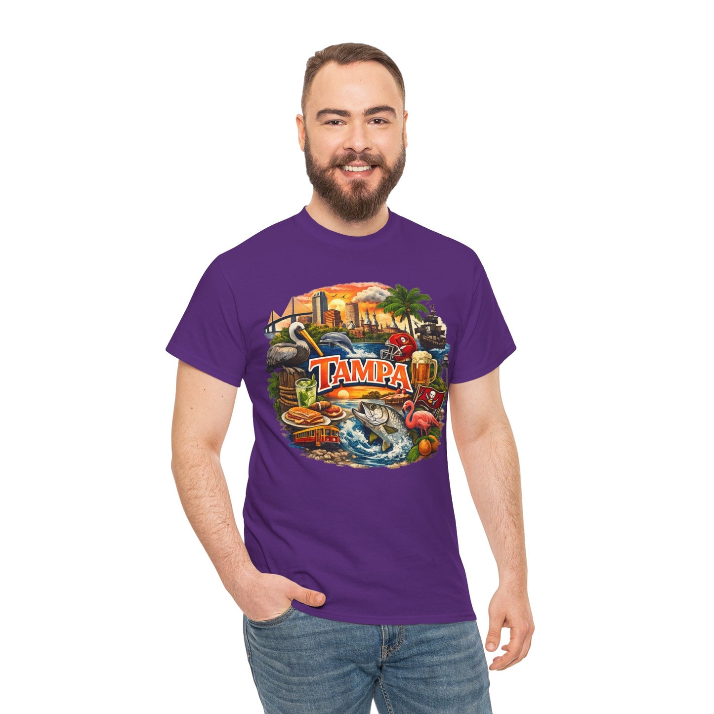 Tampa Florida Retro Scenic Tee — Vintage Beach, Skyline & Wildlife Graphic