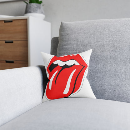 Rock Band Tongue Square Pillow – Retro Music Logo Throw Cushion