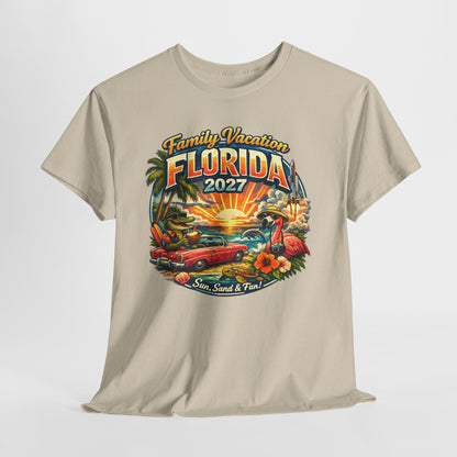 Florida Family Vacation 2027 T-Shirt — Retro Sunset Beach Design