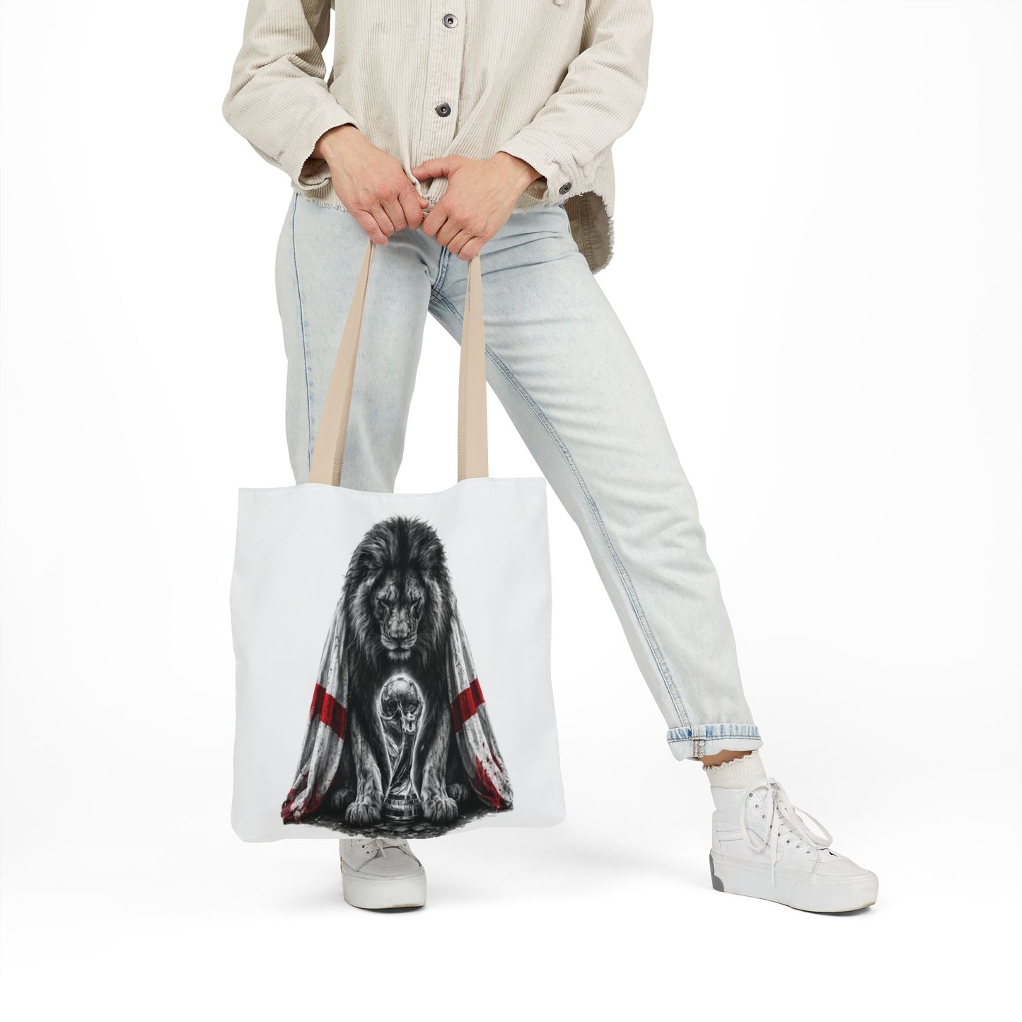 England Lion Guardian Canvas Tote — Protective Lion & Cub Illustration Tote Bag
