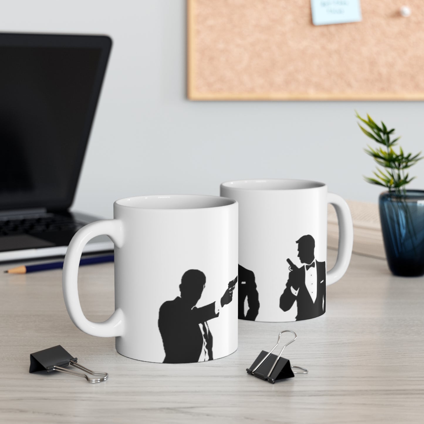 Spy Silhouette Ceramic Coffee Mug – James Bond Martini & Gun Design (11oz, 15oz)
