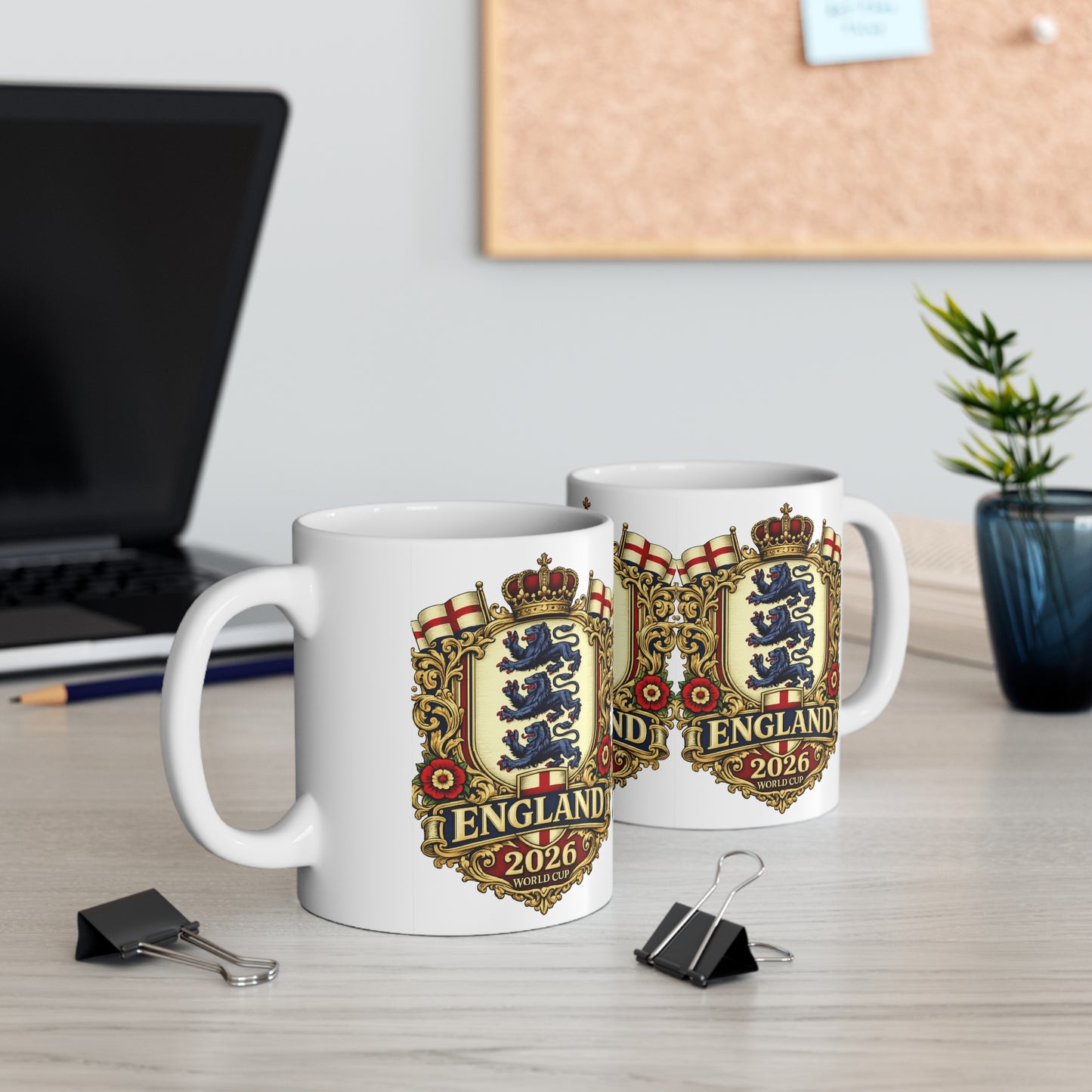 England 2026 World Cup Ceramic Mug — Vintage Three Lions Coffee Cup (11oz & 15oz)