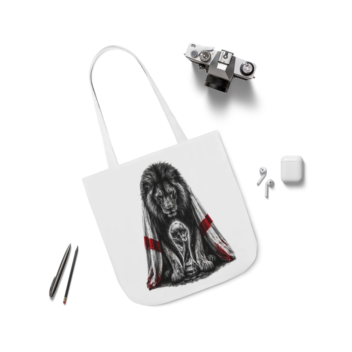 England Lion Guardian Canvas Tote — Protective Lion & Cub Illustration Tote Bag