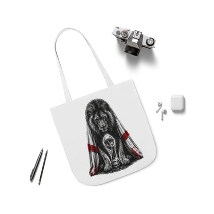 England Lion Guardian Canvas Tote — Protective Lion & Cub Illustration Tote Bag