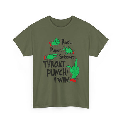 Funny Holiday Tee — "Rock. Paper. Scissors. Throat Punch! I Win" Graphic T-Shirt