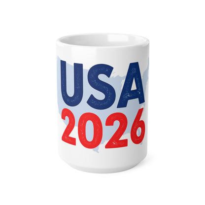 USA 2026 Ceramic Coffee Mug — Patriotic Red & Blue 11oz/15oz