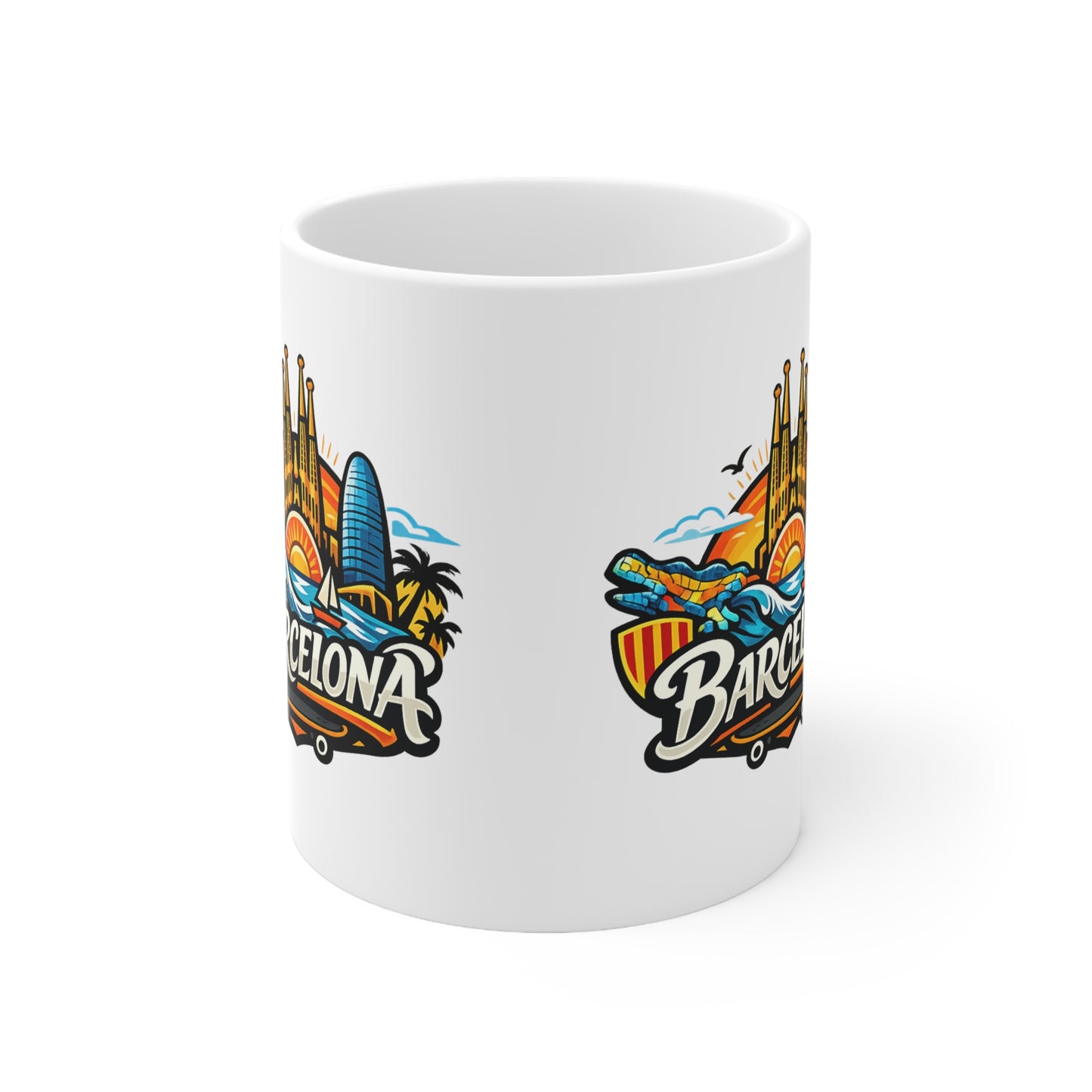 Barcelona Skyline Coffee Mug — Colorful Travel Souvenir 11oz/15oz