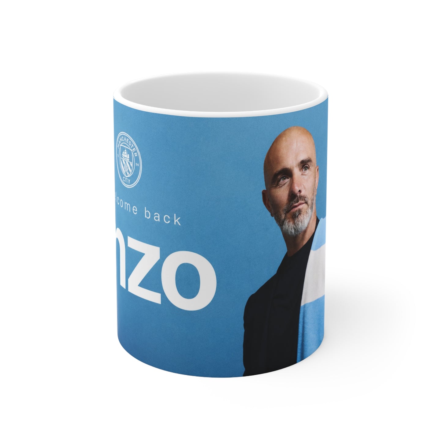 Enzo Maresca Manchester City Welcome Back Coffee Mug — Blue Ceramic 11oz & 15oz