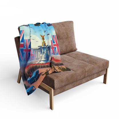 Union Jack Victory Fleece Blanket — Vintage WWII London Memorial Scene