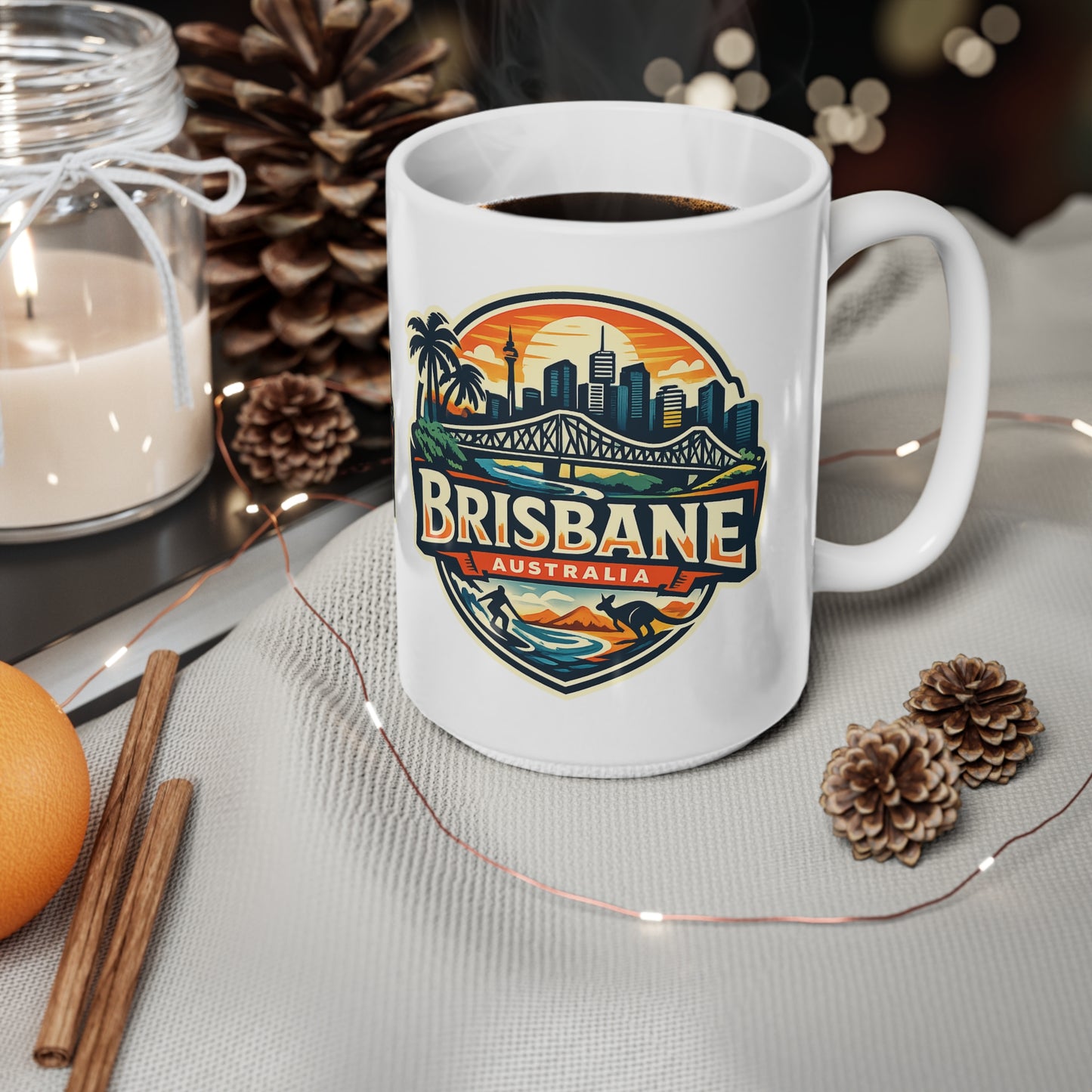 Brisbane Skyline Ceramic Mug — Australia City Souvenir Coffee Cup (11oz & 15oz)