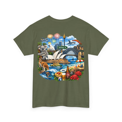 T-Shirt — Sydney Landmark Collage Tee (Opera House, Harbour Bridge, Koala & Beach Scene)