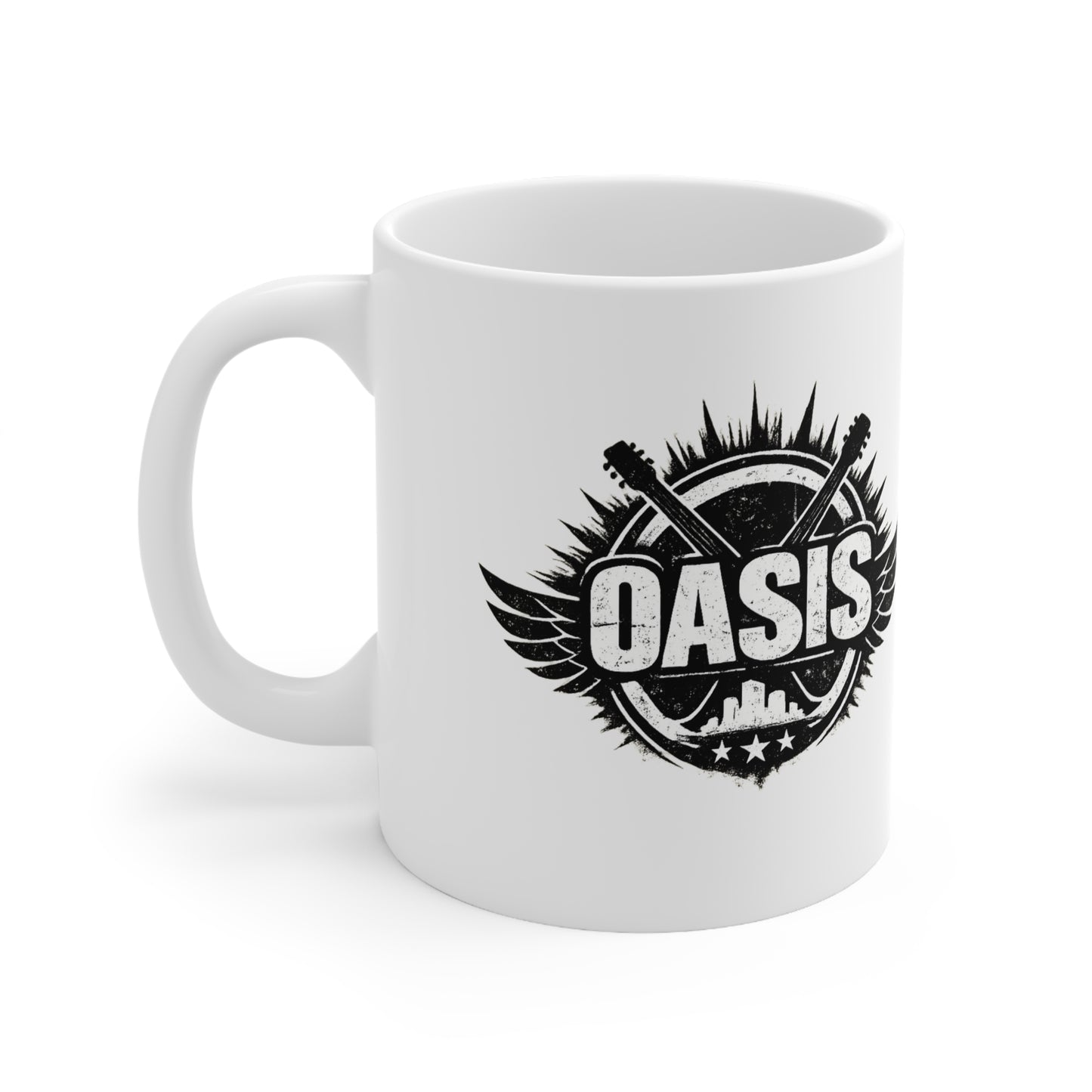 Oasis Crest Ceramic Mug — Rock Band Vintage Logo Coffee Cup (11oz & 15oz)