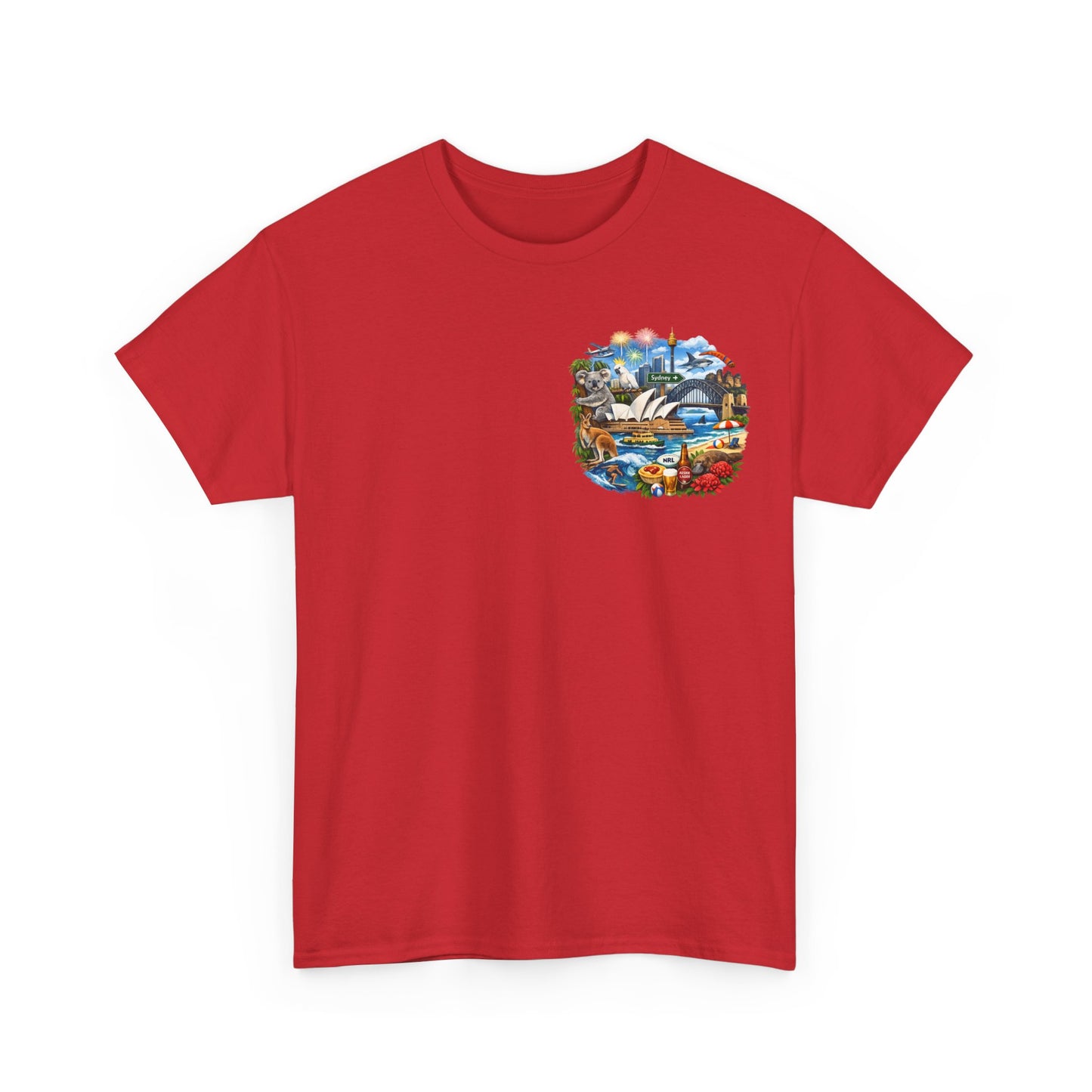 T-Shirt — Sydney Landmark Collage Tee (Opera House, Harbour Bridge, Koala & Beach Scene)