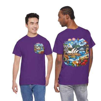 T-Shirt — Sydney Landmark Collage Tee (Opera House, Harbour Bridge, Koala & Beach Scene)