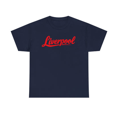 Liverpool Script T-Shirt — Retro Red Logo Tee for Fans
