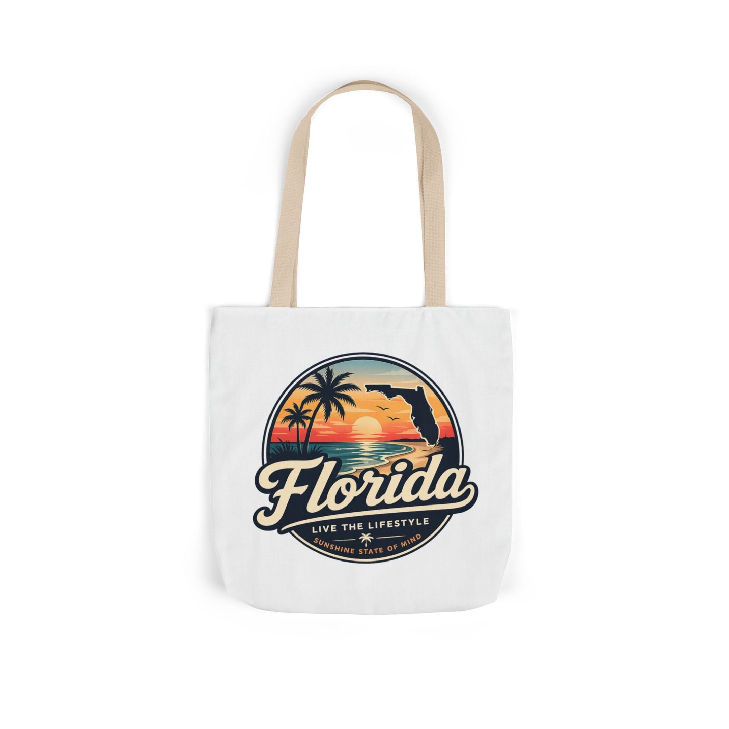 Florida Sunset Canvas Tote Bag — Retro Palm Beach Design