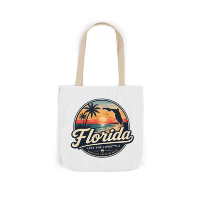 Florida Sunset Canvas Tote Bag — Retro Palm Beach Design