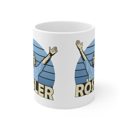 UWE Rösler Manchester City Retro Football Mug — Vintage Goal Celebration Ceramic Coffee Cup (11oz & 15oz)