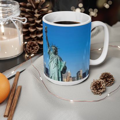 New York Skyline Ceramic Mug – Statue of Liberty & One World Trade Center, 11oz/15oz