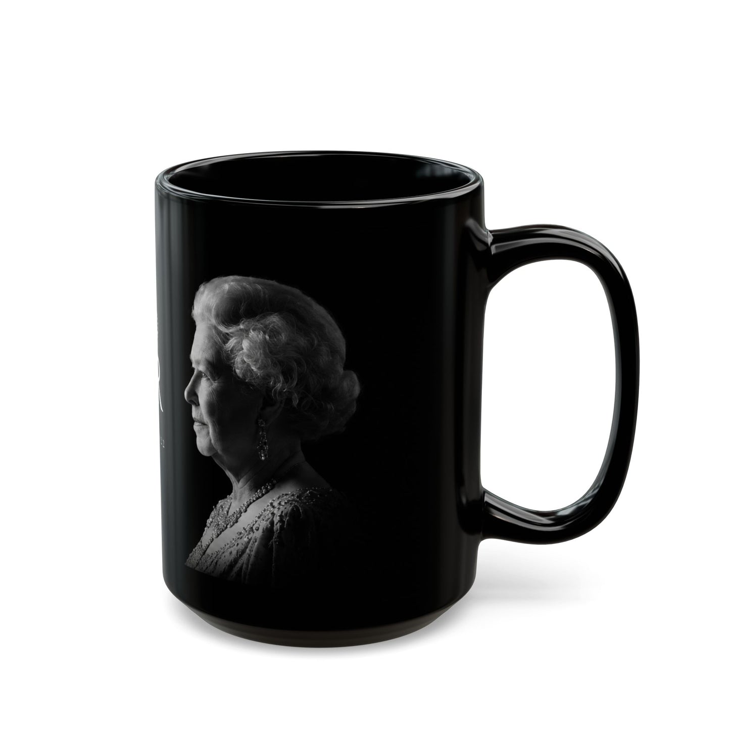 Queen Elizabeth II Memorial Black Mug – E II R Tribute Design (1926–2022)
