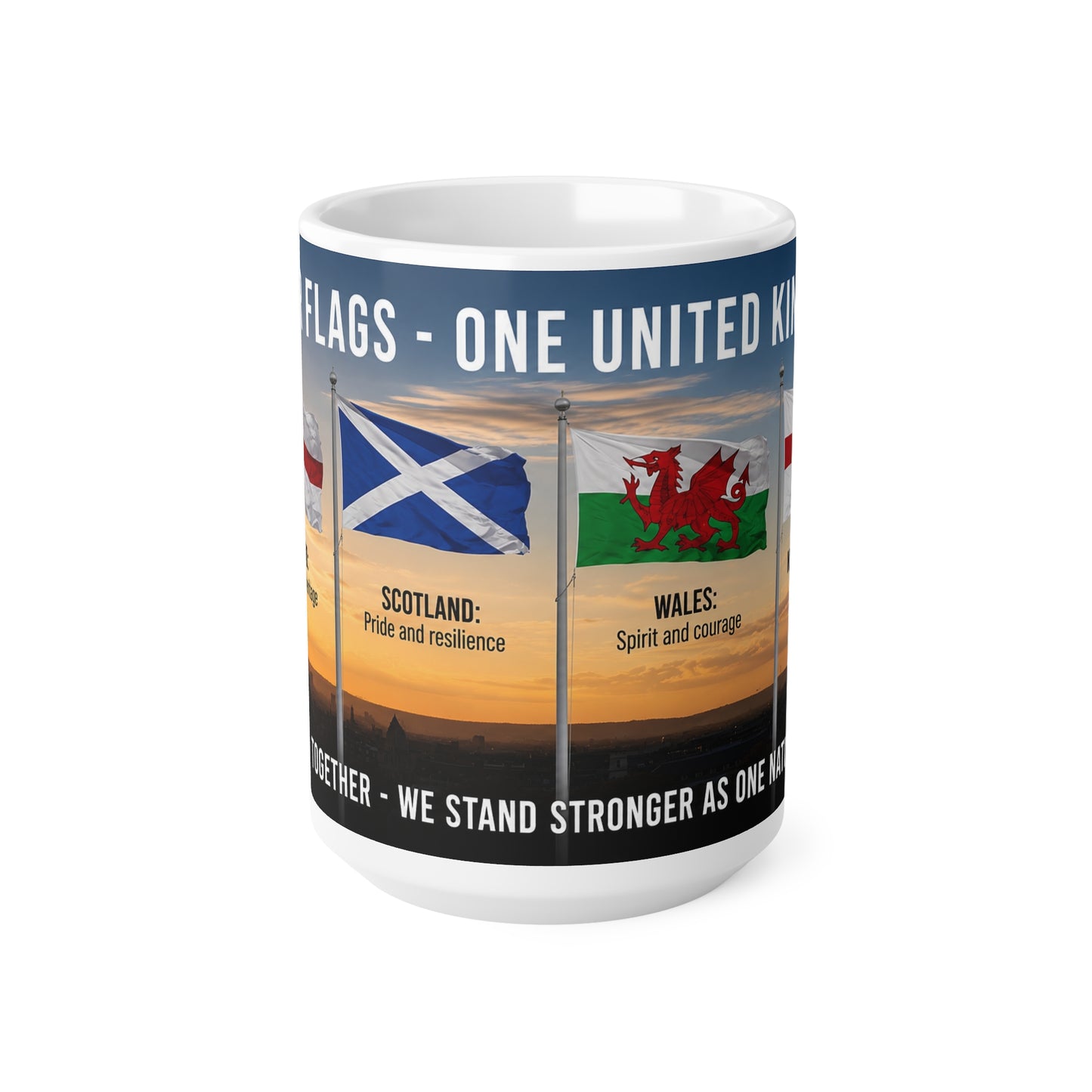 Four Flags UK Mug – Ceramic Coffee Cup with England, Scotland, Wales & N. Ireland Design (11oz/15oz)