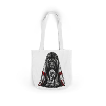 England Lion Guardian Canvas Tote — Protective Lion & Cub Illustration Tote Bag