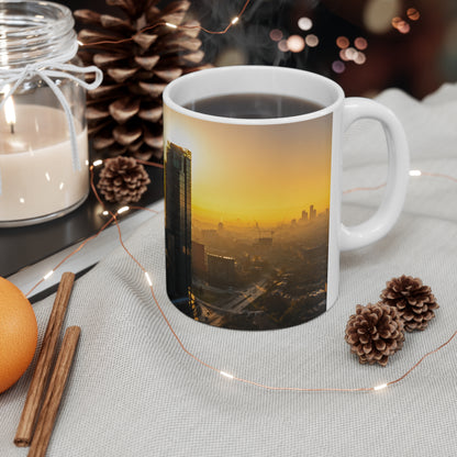Manchester UK Sunrise Cityscape Ceramic Mug — Urban Skyline Coffee Cup (11oz & 15oz)