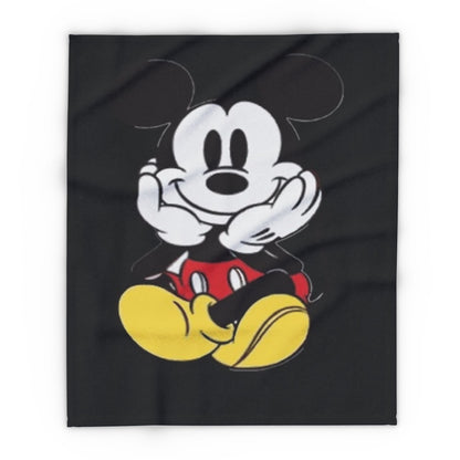 Mickey Mouse Inspired Black Plush Throw Blanket — Cute Vintage Cartoon Fleece