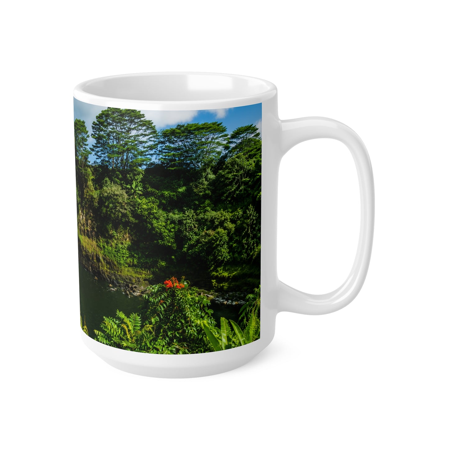 Waterfall Landscape Mug — Tropical Rainbow Waterfall Ceramic Coffee Cup (11oz & 15oz)