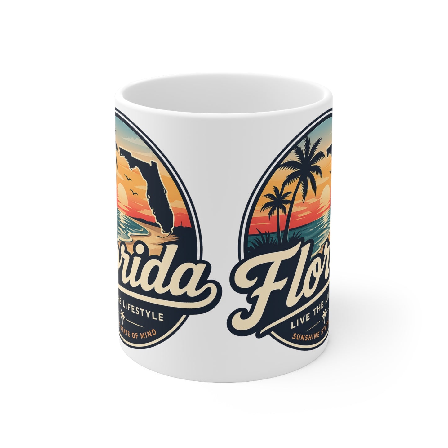 Florida Sunset Coffee Mug — Retro Palm Beach Ceramic Cup (11oz & 15oz)