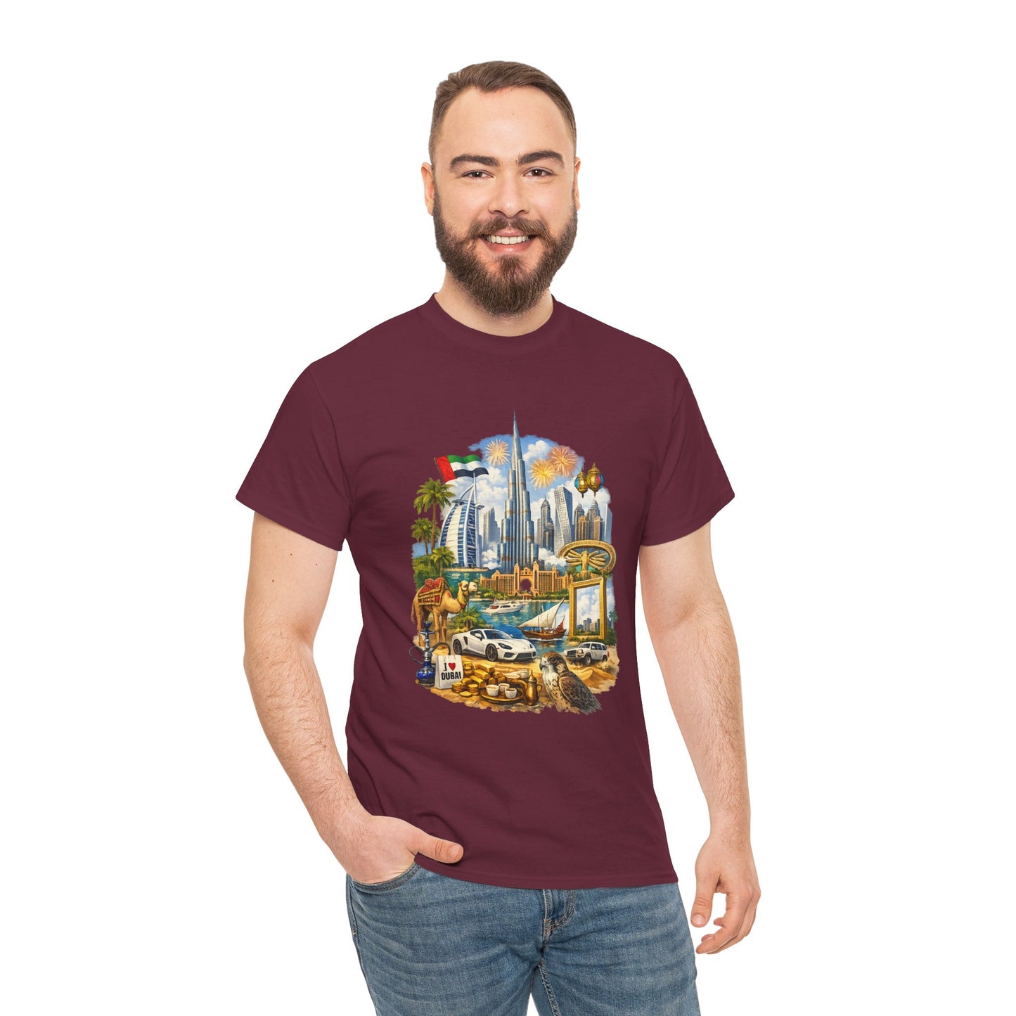 Dubai Skyline Beach Vacation T-Shirt – Retro Travel Collage Tee