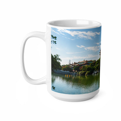 Pagoda Lakeside Ceramic Mug — Asian Temple Travel Photo Coffee Cup (11oz/15oz)