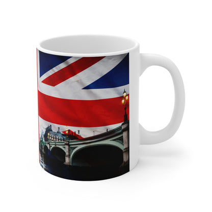 Union Jack London Mug — Ceramic Coffee Cup with Big Ben & Houses of Parliament (11oz, 15oz)