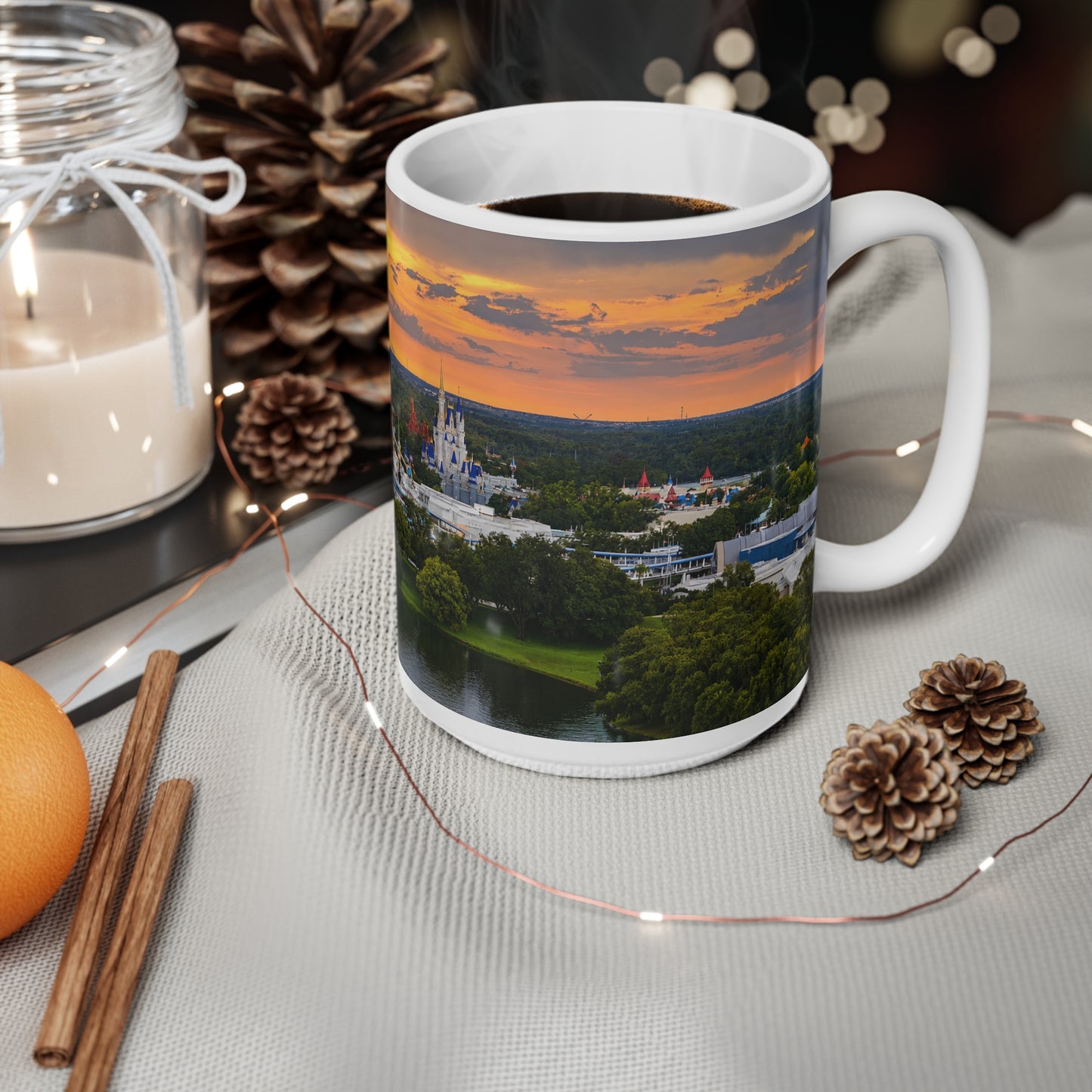 Magic Kingdom Castle Sunset Coffee Mug — Scenic Theme Park Skyline Ceramic Mug (11oz & 15oz)