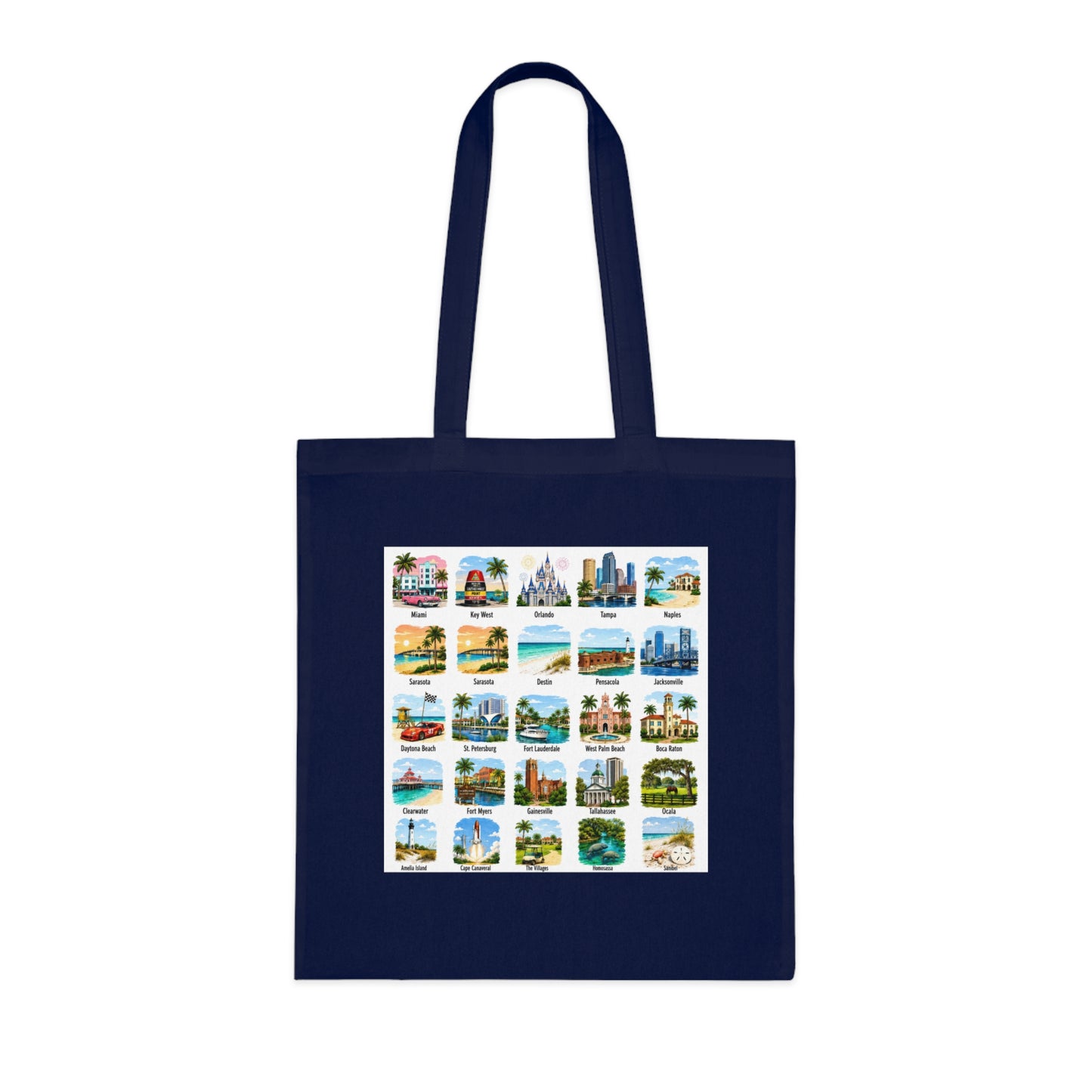 Florida City Landmarks Collage Cotton Tote – Vintage Travel Postcard Design