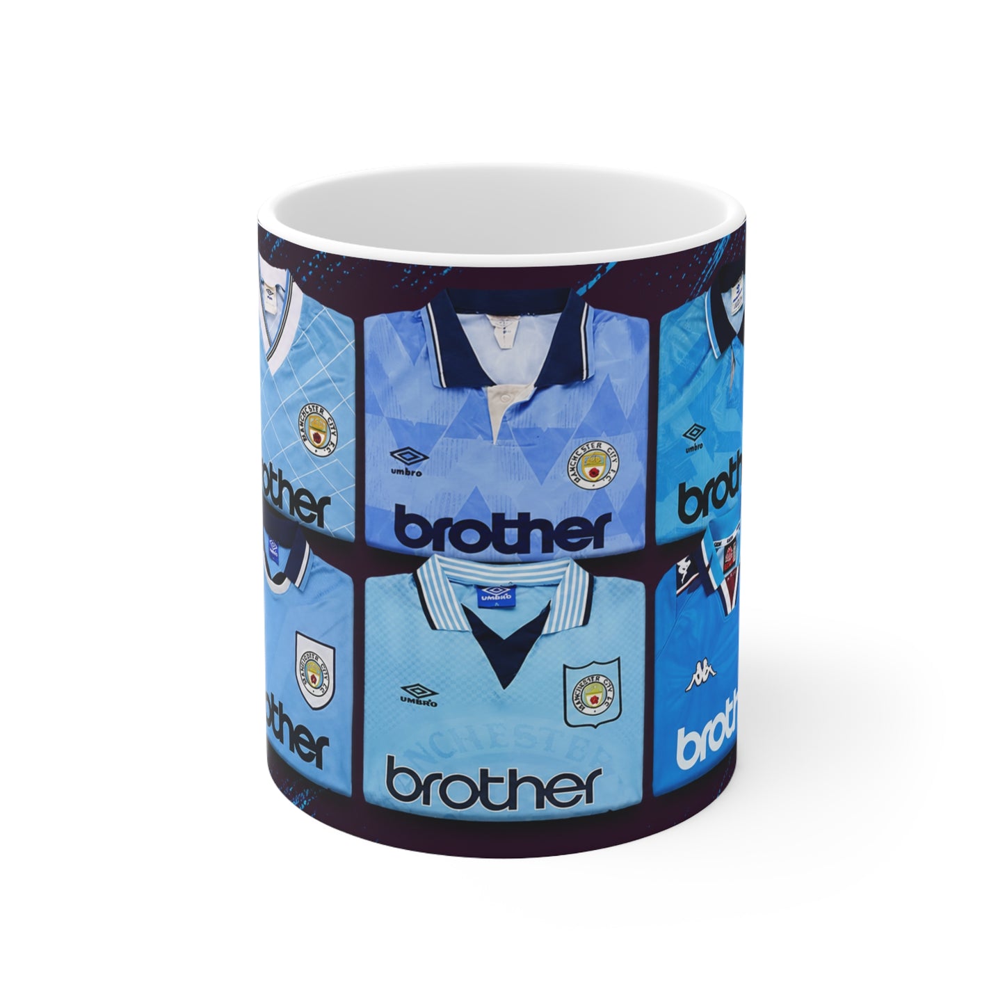Manchester City Vintage Kit Pattern Coffee Mug — Retro Sky Blue Football Shirt Design, 11oz & 15oz