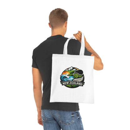 New Zealand Scenic Tote Bag — Kiwi, Fern & Mountain Cotton Shopper