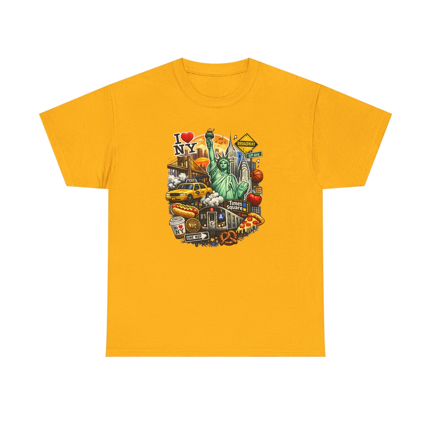 New York City Icons T-Shirt — Statue of Liberty, Taxi & I  NY Collage Tee
