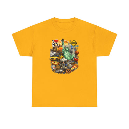 New York City Icons T-Shirt — Statue of Liberty, Taxi & I  NY Collage Tee