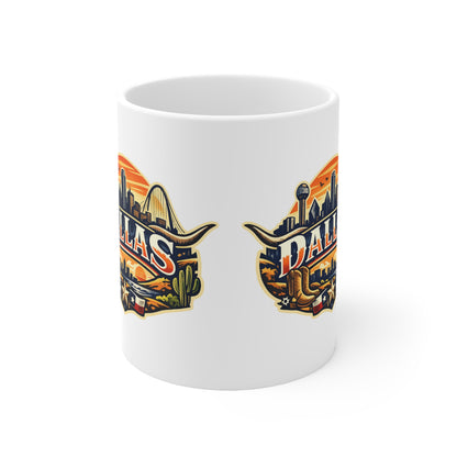 Dallas Skyline Ceramic Coffee Mug — Retro Texas Cityscape 11oz & 15oz