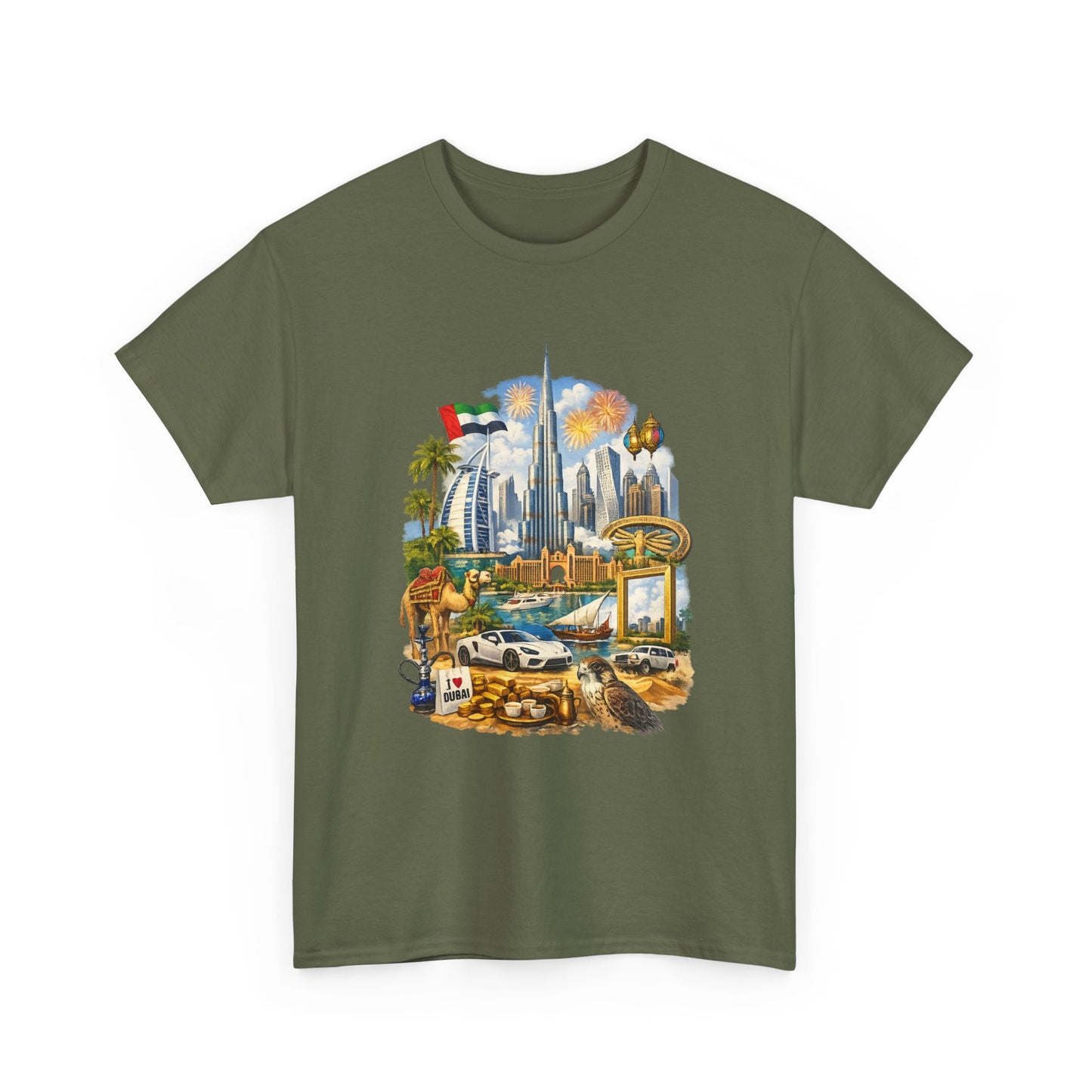 Dubai Skyline Beach Vacation T-Shirt – Retro Travel Collage Tee