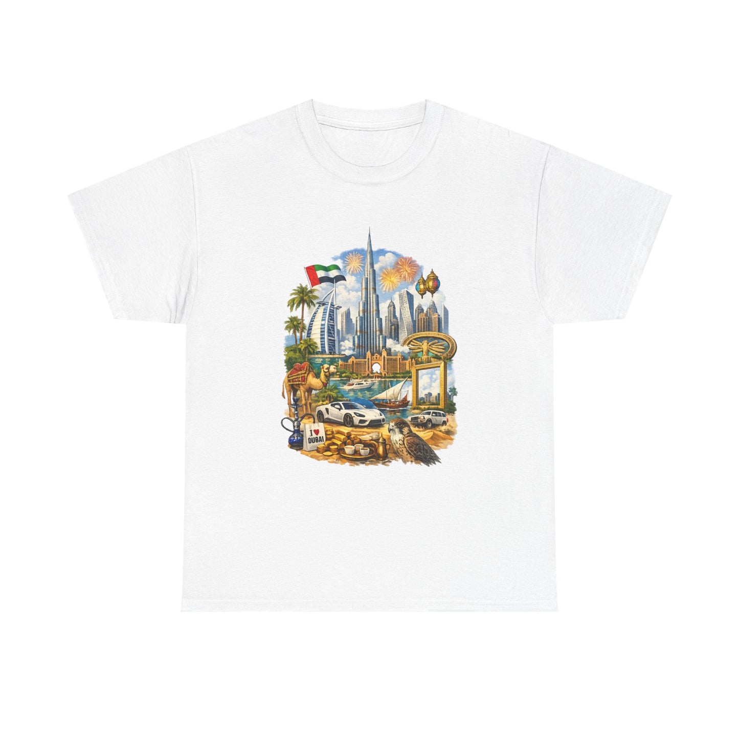 Dubai Skyline Beach Vacation T-Shirt – Retro Travel Collage Tee
