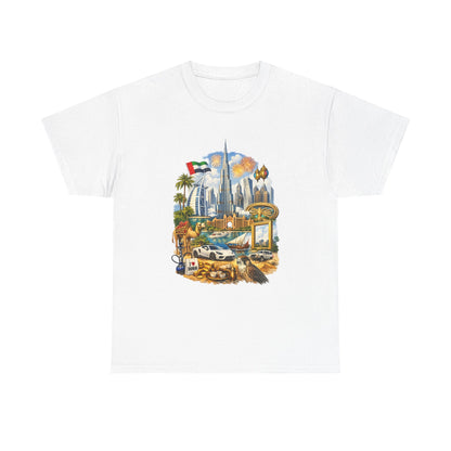 Dubai Skyline Beach Vacation T-Shirt – Retro Travel Collage Tee