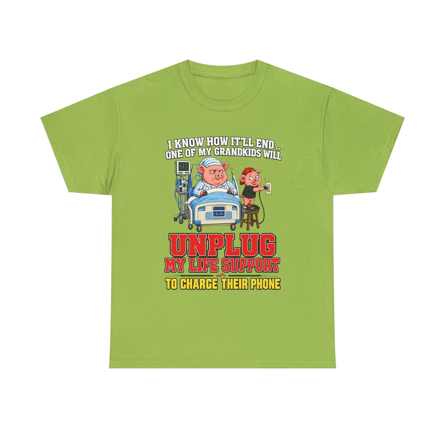 Funny Grandpa T-Shirt - "Unplug My Life Support to Charge Their Phone" Grandpa Humor Tee
