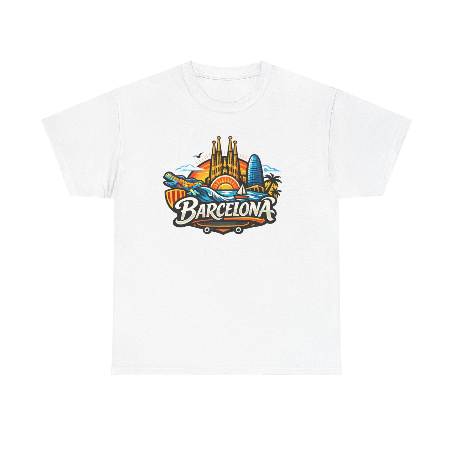 Barcelona Skyline Graphic Tee — Colorful Travel Souvenir T-Shirt