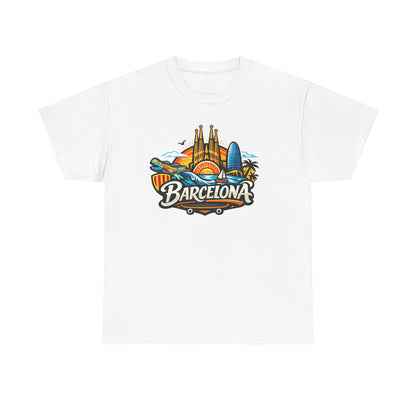 Barcelona Skyline Graphic Tee — Colorful Travel Souvenir T-Shirt