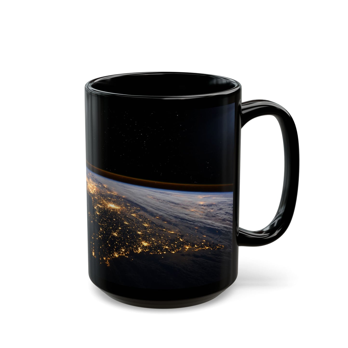 Earth at Night Black Coffee Mug – Satellite City Lights 11oz/15oz
